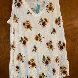Maurices White V-Neck Sunflower Print Tank